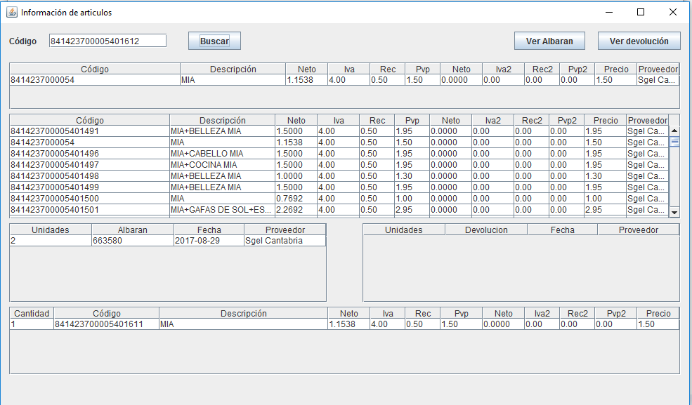 Información de un articulo.