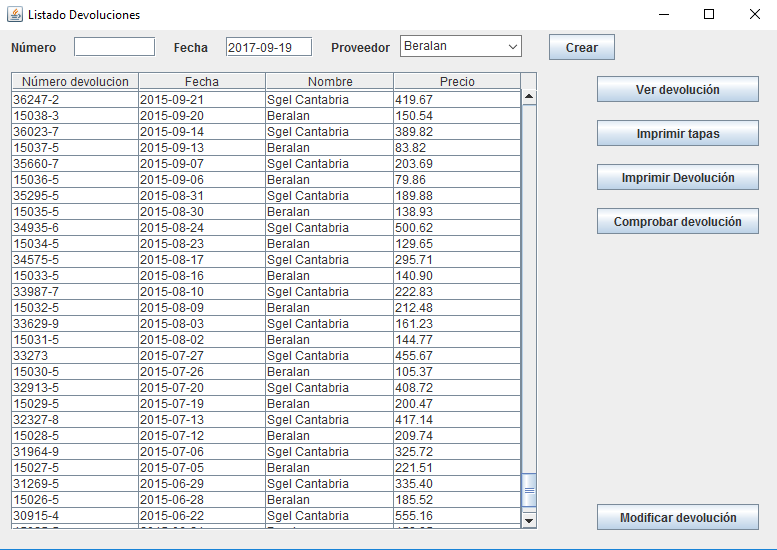 Listado devoluciones.